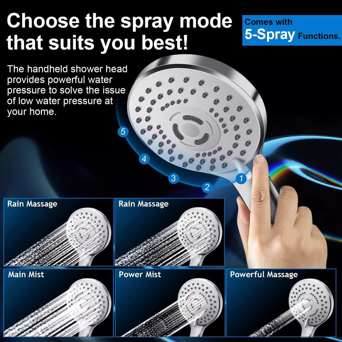 Spa Shower Head Black